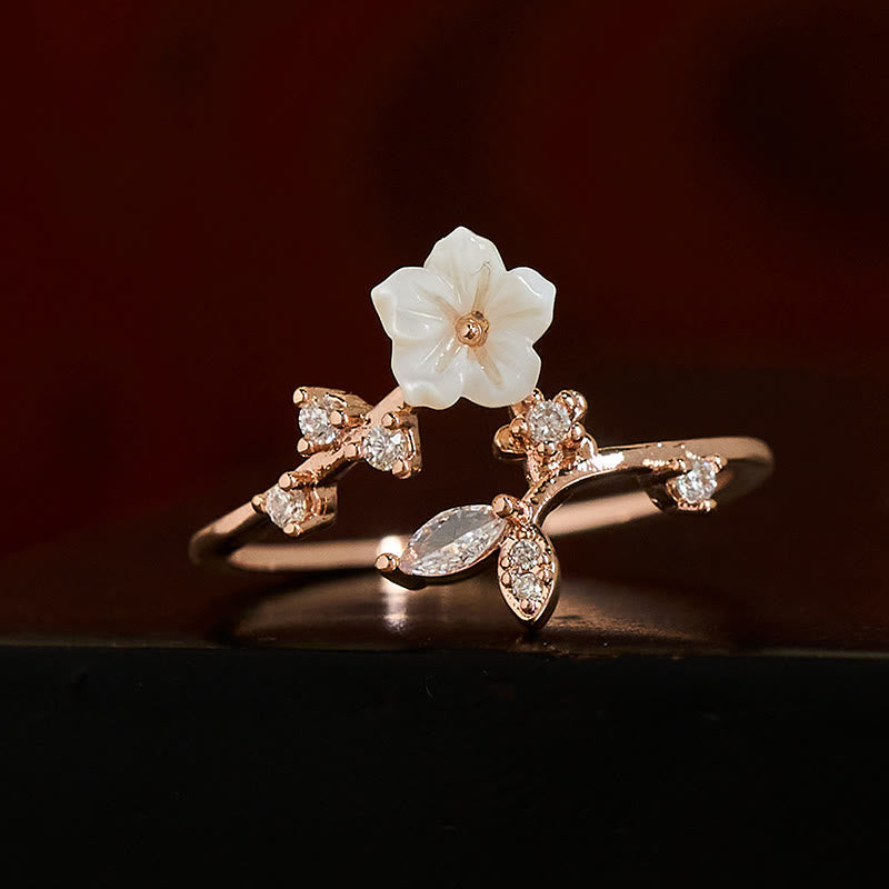 Fortune Jewel White Flower Design Adjustable Healing Copper Ring - Fortune Jewel