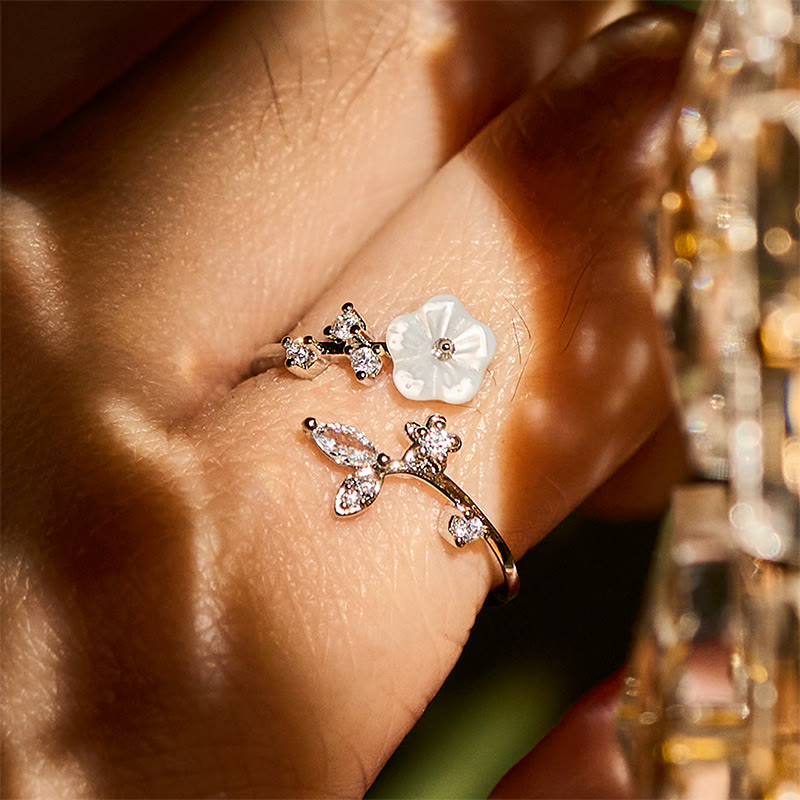 Fortune Jewel White Flower Design Adjustable Healing Copper Ring - Fortune Jewel