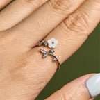 Fortune Jewel White Flower Design Adjustable Healing Copper Ring - Fortune Jewel