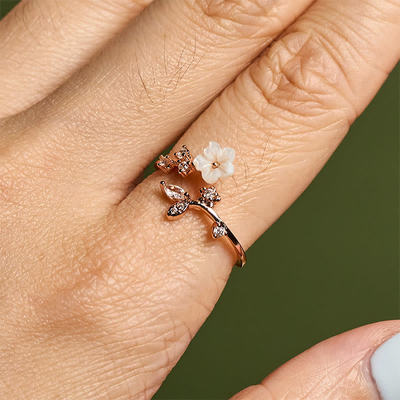 Fortune Jewel White Flower Design Adjustable Healing Copper Ring - Fortune Jewel