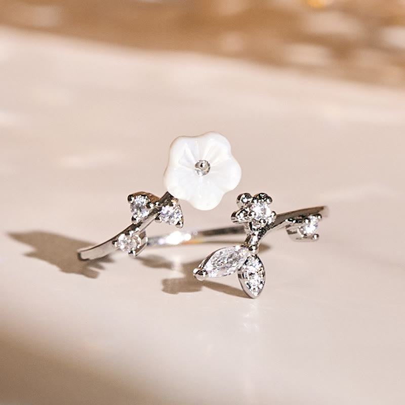 Fortune Jewel White Flower Design Adjustable Healing Copper Ring - Fortune Jewel