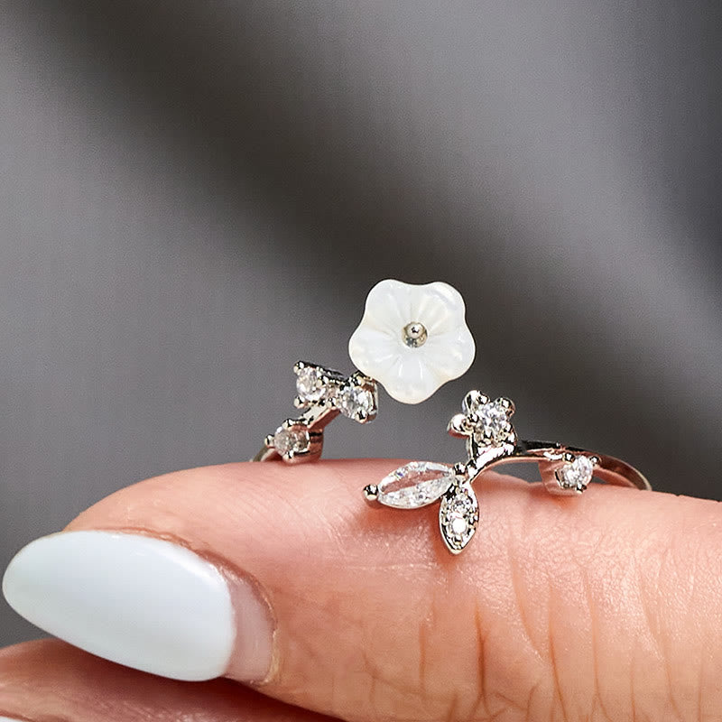 Fortune Jewel White Flower Design Adjustable Healing Copper Ring - Fortune Jewel