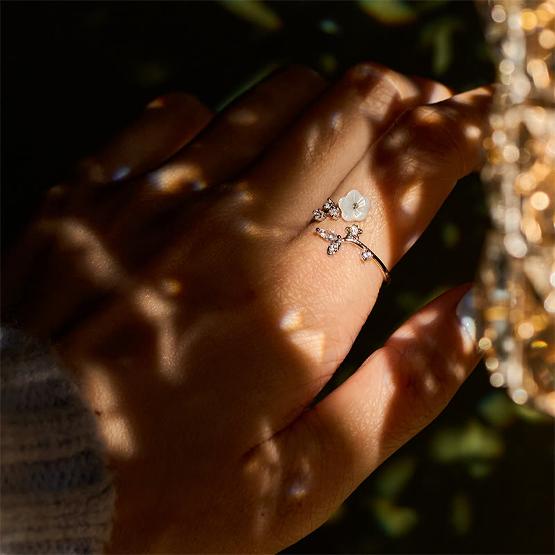 Fortune Jewel White Flower Design Adjustable Healing Copper Ring - Fortune Jewel