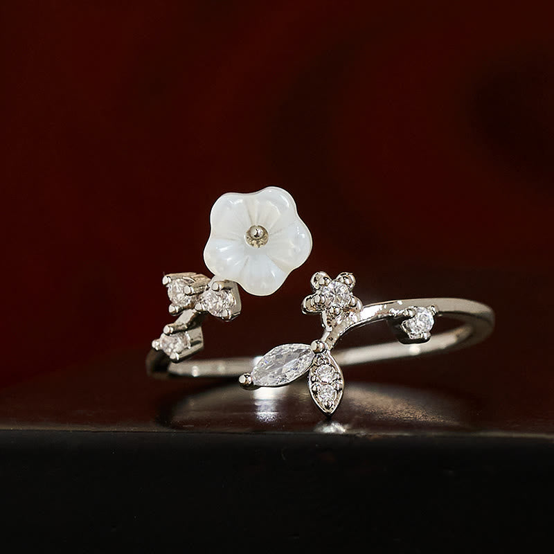Fortune Jewel White Flower Design Adjustable Healing Copper Ring - Fortune Jewel