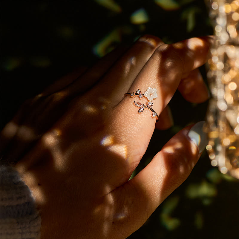 Fortune Jewel White Flower Design Adjustable Healing Copper Ring - Fortune Jewel