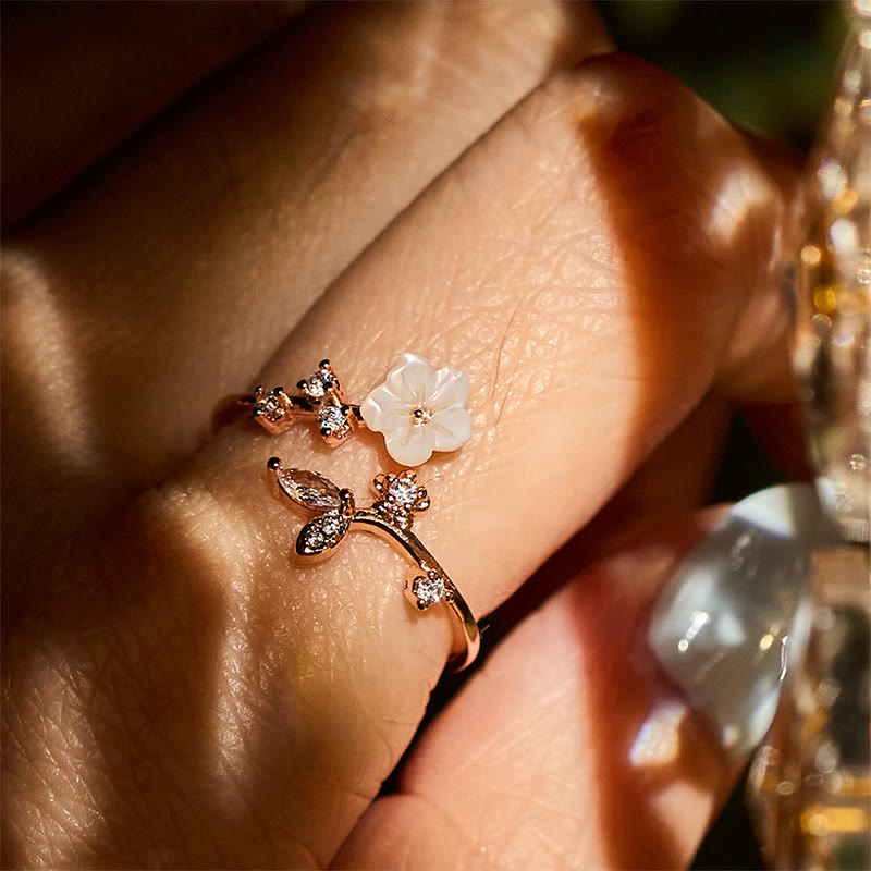 Fortune Jewel White Flower Design Adjustable Healing Copper Ring - Fortune Jewel