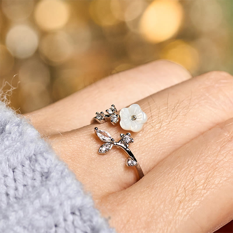 Fortune Jewel White Flower Design Adjustable Healing Copper Ring - Fortune Jewel