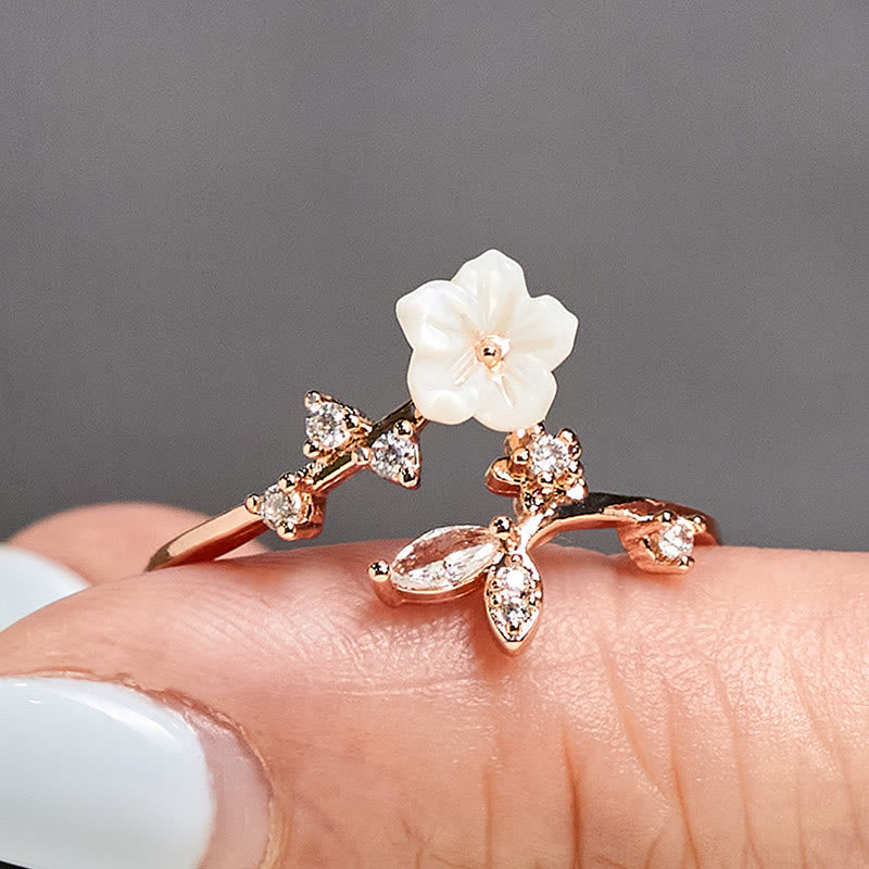 Fortune Jewel White Flower Design Adjustable Healing Copper Ring - Fortune Jewel