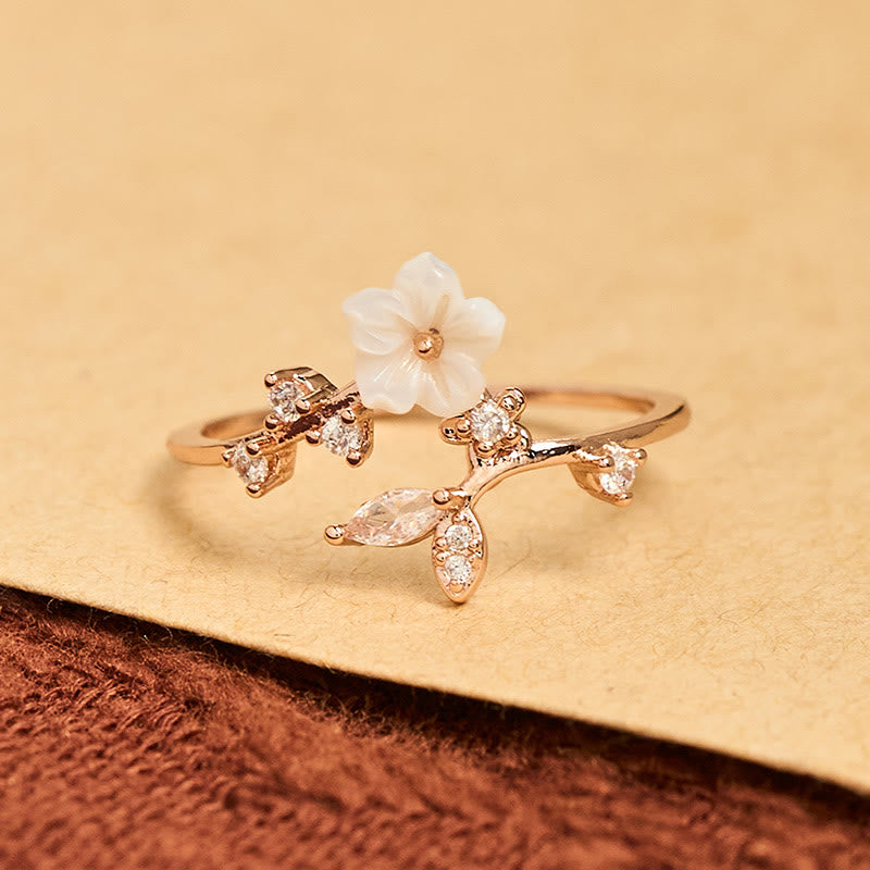Fortune Jewel White Flower Design Adjustable Healing Copper Ring - Fortune Jewel