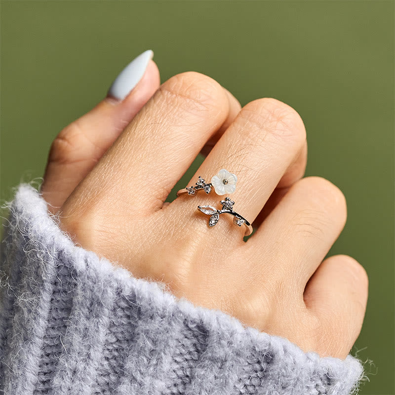 Fortune Jewel White Flower Design Adjustable Healing Copper Ring - Fortune Jewel