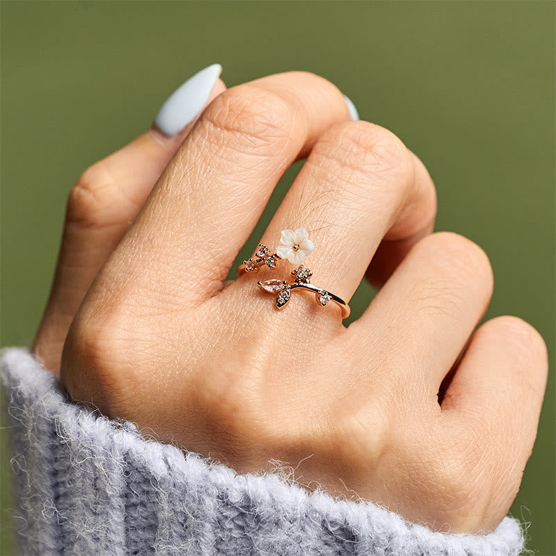 Fortune Jewel White Flower Design Adjustable Healing Copper Ring - Fortune Jewel