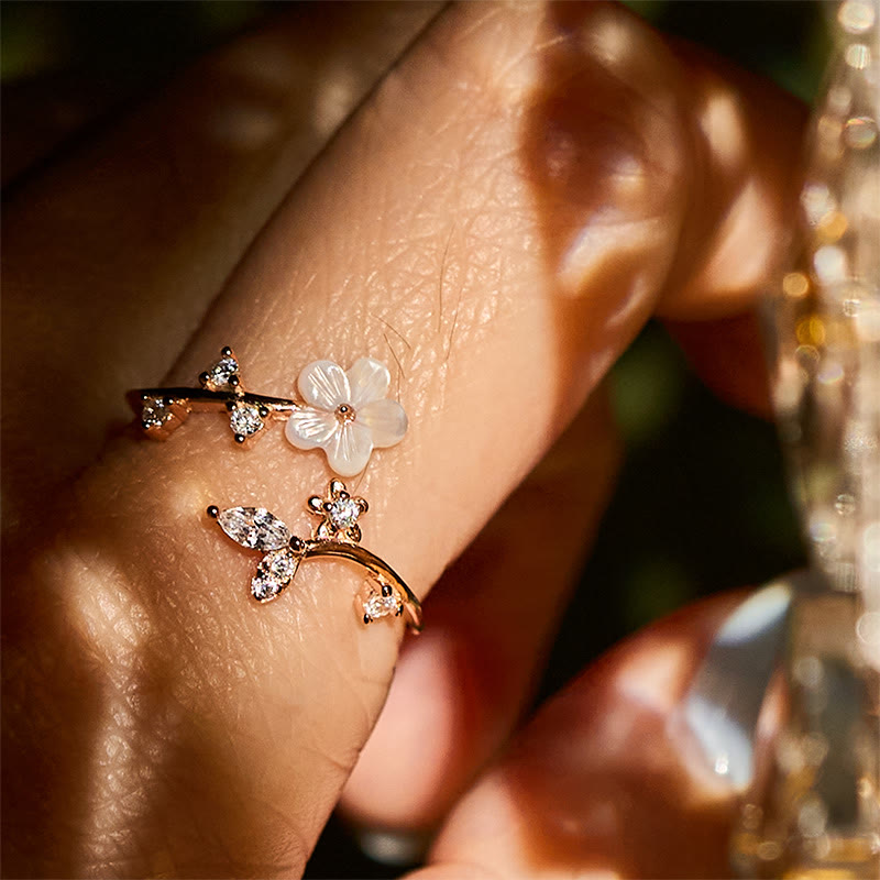 Fortune Jewel 925 Sterling Silver White Flower Design Adjustable Blessing Ring - Fortune Jewel