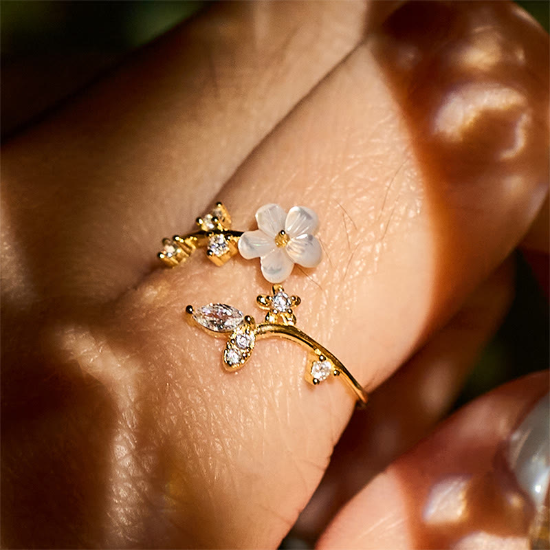 Fortune Jewel 925 Sterling Silver White Flower Design Adjustable Blessing Ring - Fortune Jewel