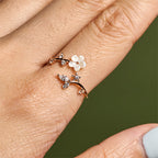 Fortune Jewel 925 Sterling Silver White Flower Design Adjustable Blessing Ring - Fortune Jewel