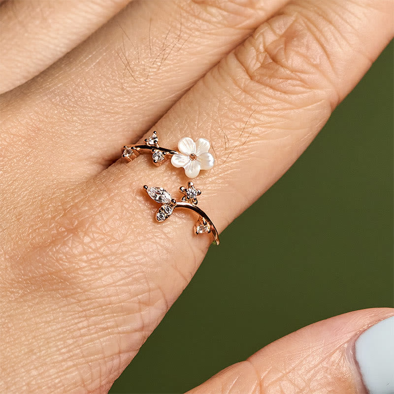 Fortune Jewel 925 Sterling Silver White Flower Design Adjustable Blessing Ring - Fortune Jewel
