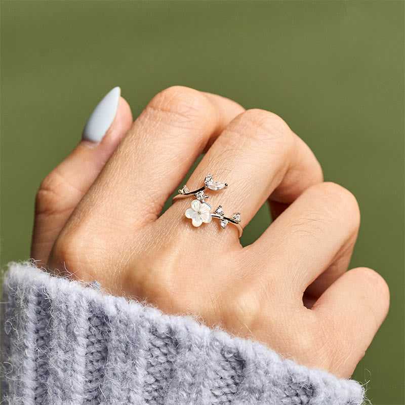 Fortune Jewel 925 Sterling Silver White Flower Design Adjustable Blessing Ring - Fortune Jewel