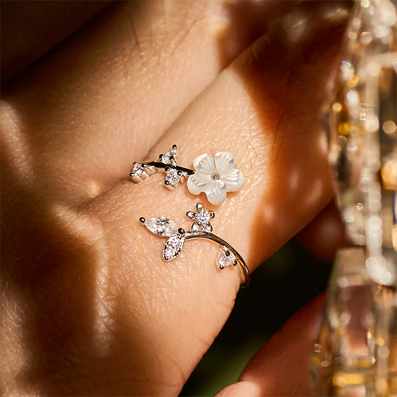 Fortune Jewel 925 Sterling Silver White Flower Design Adjustable Blessing Ring - Fortune Jewel