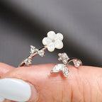 Fortune Jewel 925 Sterling Silver White Flower Design Adjustable Blessing Ring - Fortune Jewel