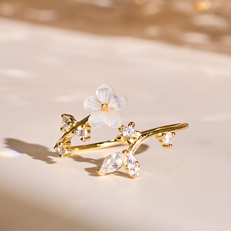 Fortune Jewel 925 Sterling Silver White Flower Design Adjustable Blessing Ring - Fortune Jewel