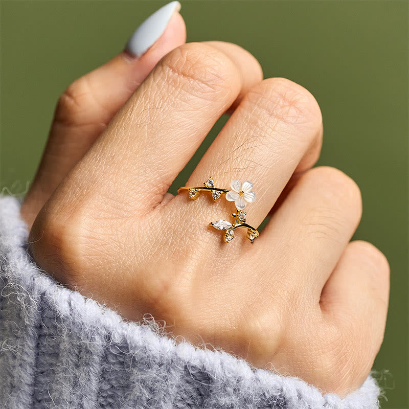 Fortune Jewel 925 Sterling Silver White Flower Design Adjustable Blessing Ring - Fortune Jewel