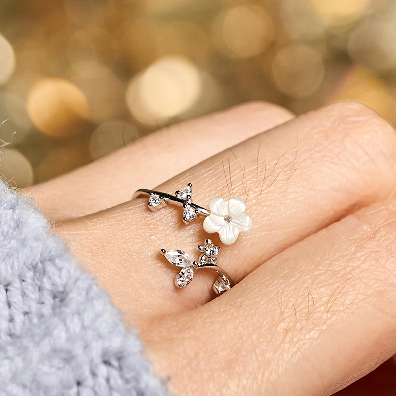 Fortune Jewel 925 Sterling Silver White Flower Design Adjustable Blessing Ring - Fortune Jewel