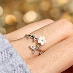 Fortune Jewel 925 Sterling Silver White Flower Design Adjustable Blessing Ring - Fortune Jewel