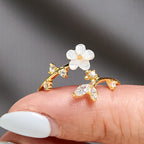 Fortune Jewel 925 Sterling Silver White Flower Design Adjustable Blessing Ring - Fortune Jewel
