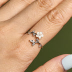 Fortune Jewel 925 Sterling Silver White Flower Design Adjustable Blessing Ring - Fortune Jewel