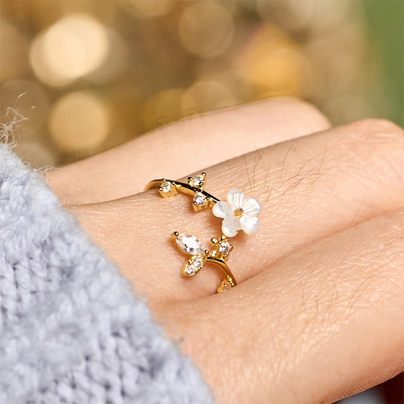 Fortune Jewel 925 Sterling Silver White Flower Design Adjustable Blessing Ring - Fortune Jewel