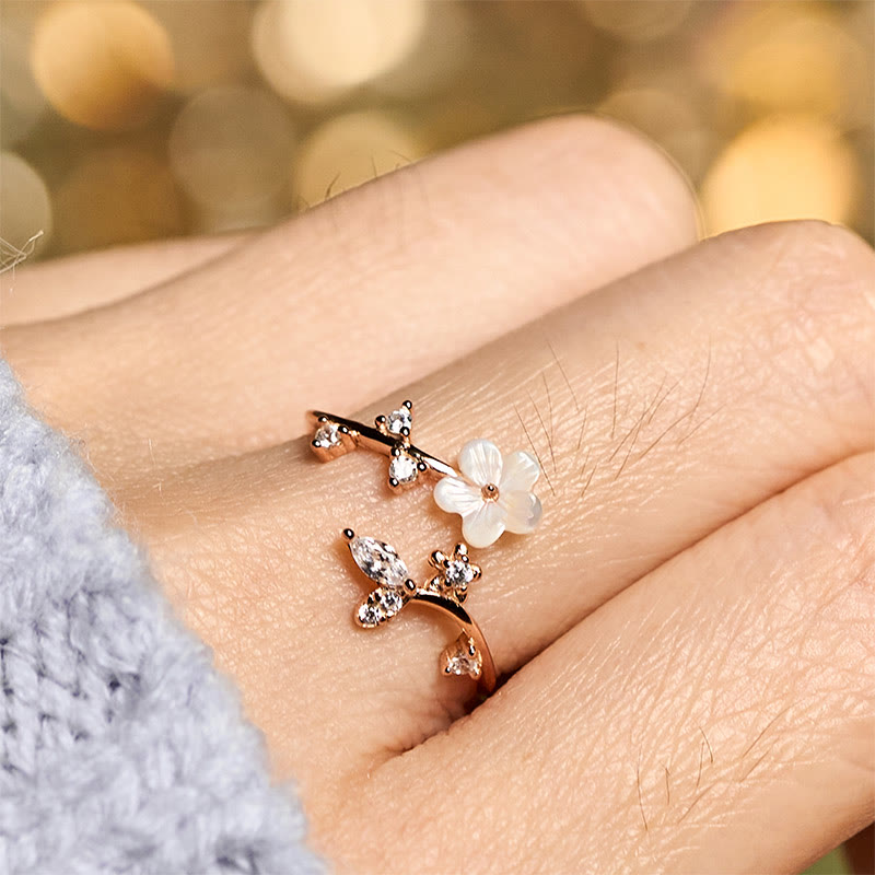 Fortune Jewel 925 Sterling Silver White Flower Design Adjustable Blessing Ring - Fortune Jewel