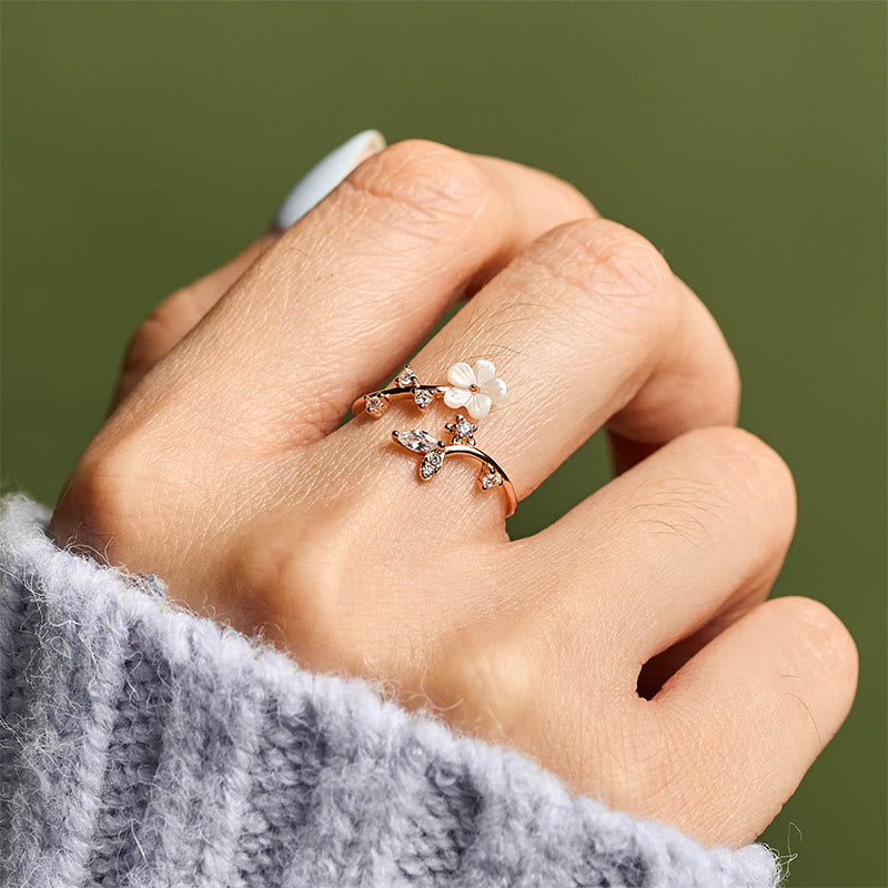Fortune Jewel 925 Sterling Silver White Flower Design Adjustable Blessing Ring - Fortune Jewel
