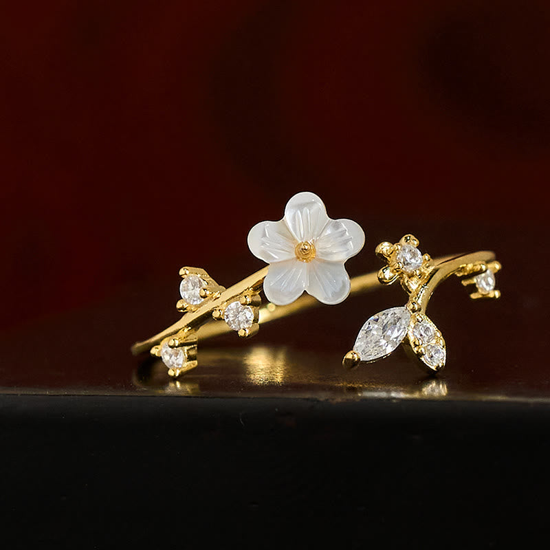 Fortune Jewel 925 Sterling Silver White Flower Design Adjustable Blessing Ring - Fortune Jewel