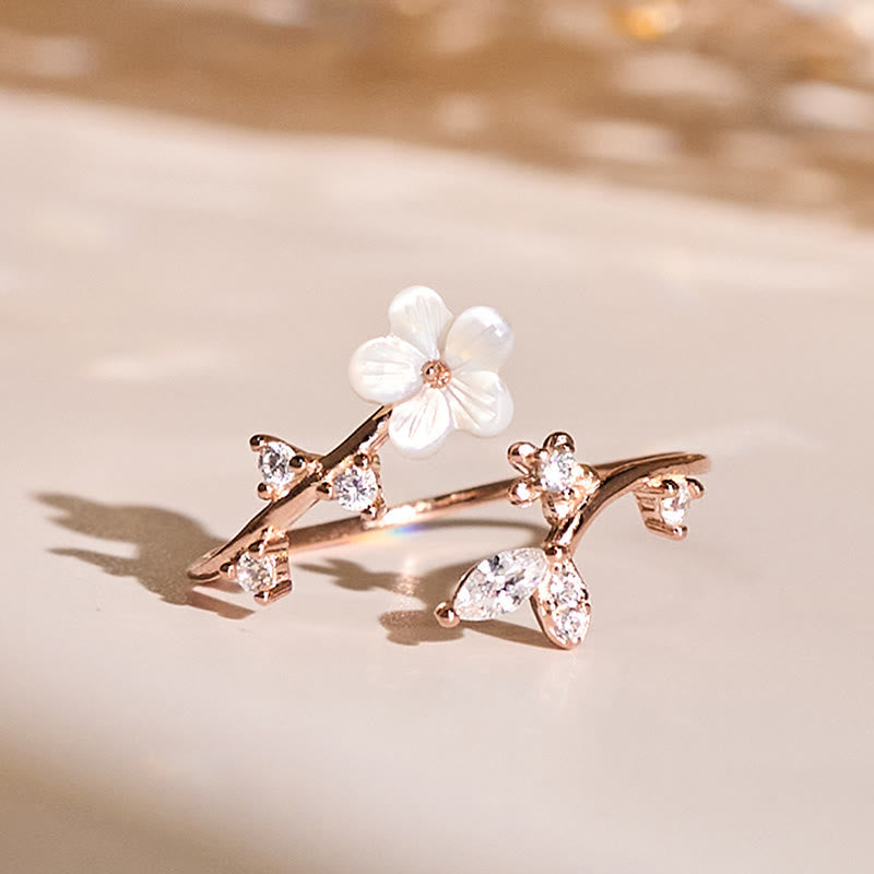 Fortune Jewel 925 Sterling Silver White Flower Design Adjustable Blessing Ring - Fortune Jewel
