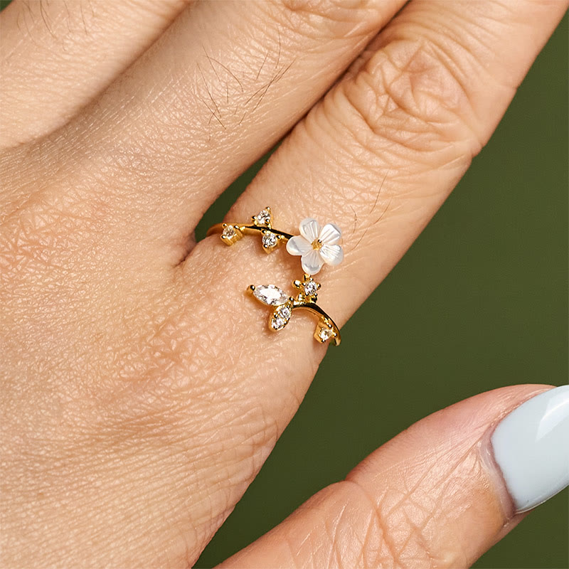 Fortune Jewel 925 Sterling Silver White Flower Design Adjustable Blessing Ring - Fortune Jewel