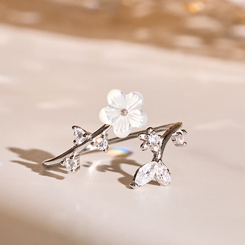 Fortune Jewel 925 Sterling Silver White Flower Design Adjustable Blessing Ring - Fortune Jewel