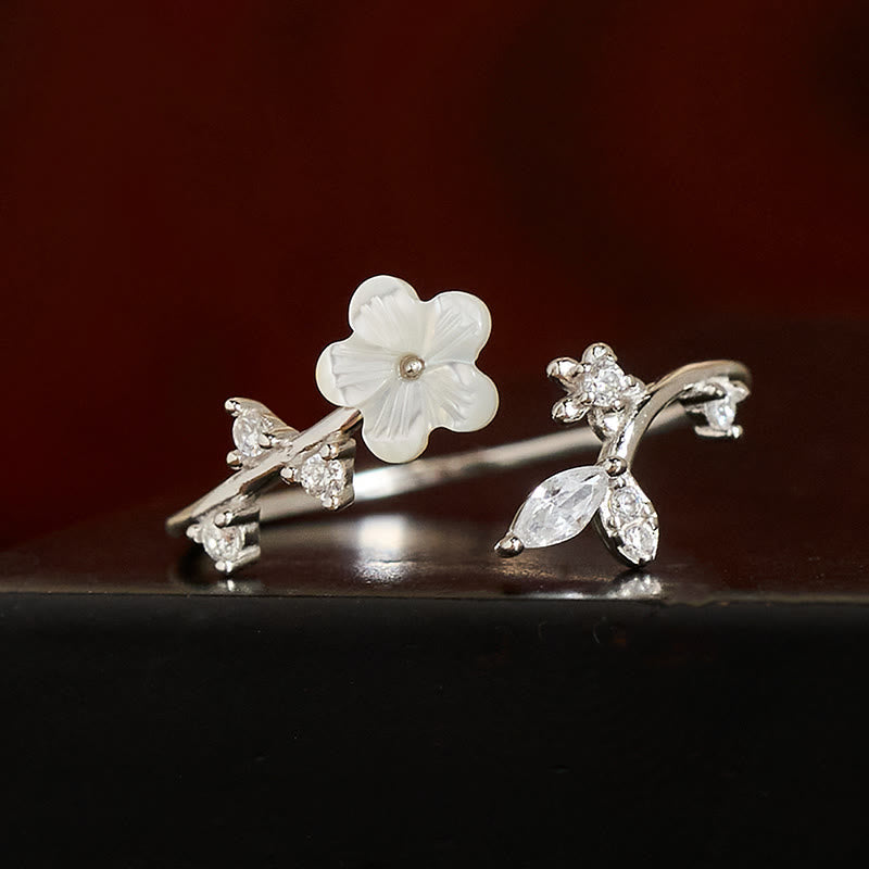 Fortune Jewel 925 Sterling Silver White Flower Design Adjustable Blessing Ring - Fortune Jewel