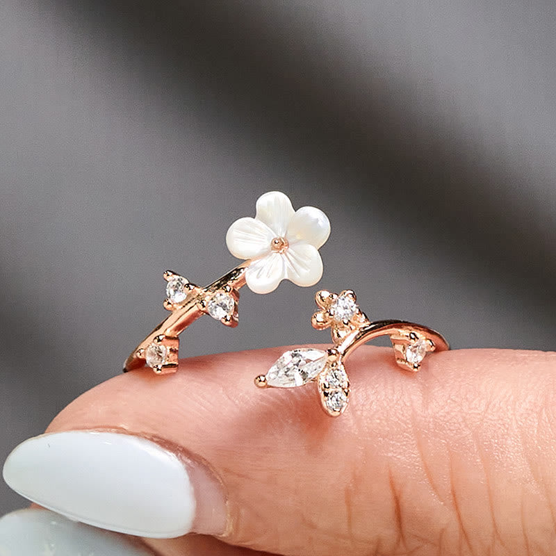 Fortune Jewel 925 Sterling Silver White Flower Design Adjustable Blessing Ring - Fortune Jewel