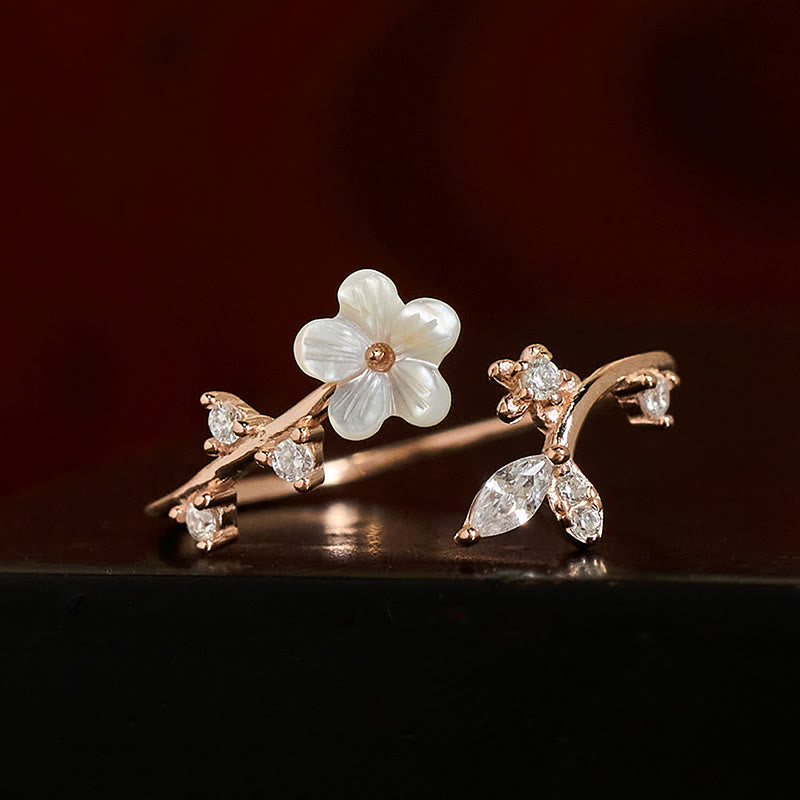 Fortune Jewel 925 Sterling Silver White Flower Design Adjustable Blessing Ring - Fortune Jewel
