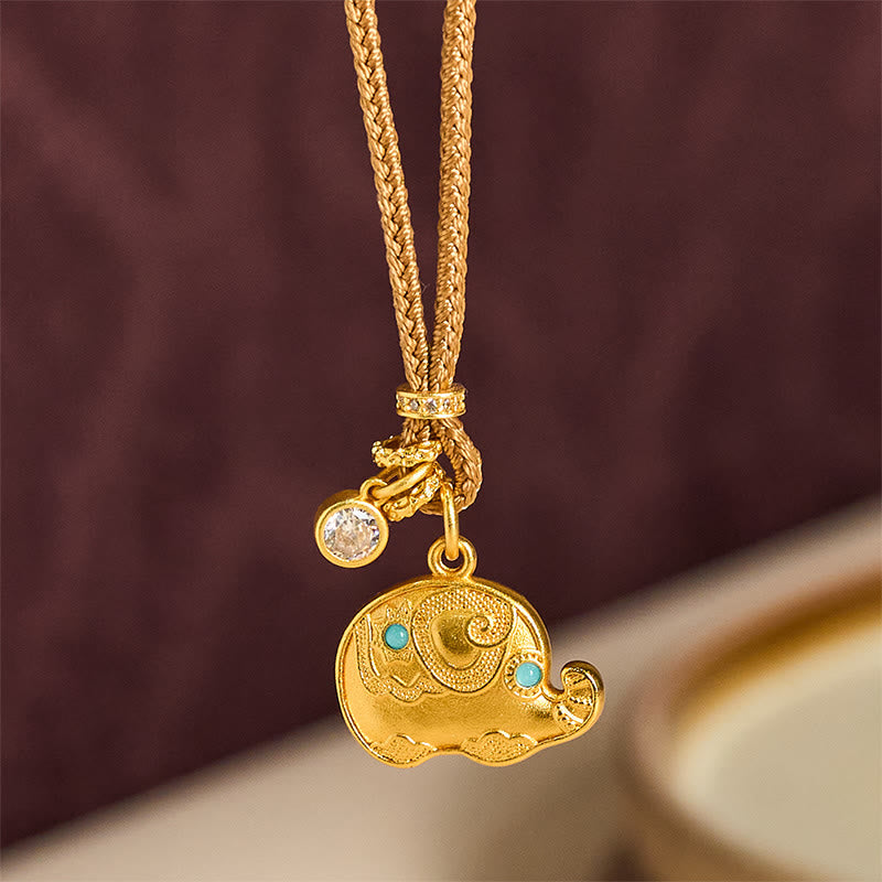 Fortune Jewel "May Strength Be With You" 24k Gold Plated Brass Elephant Necklace Includes Gift Message Card