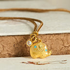 Fortune Jewel "May Strength Be With You" 24k Gold Plated Brass Elephant Necklace Includes Gift Message Card