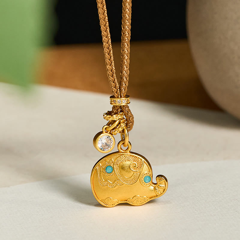Fortune Jewel 24k Gold Plated Brass Elephant Symbol Braided Cord Strength Necklace Pendant - Fortune Jewel