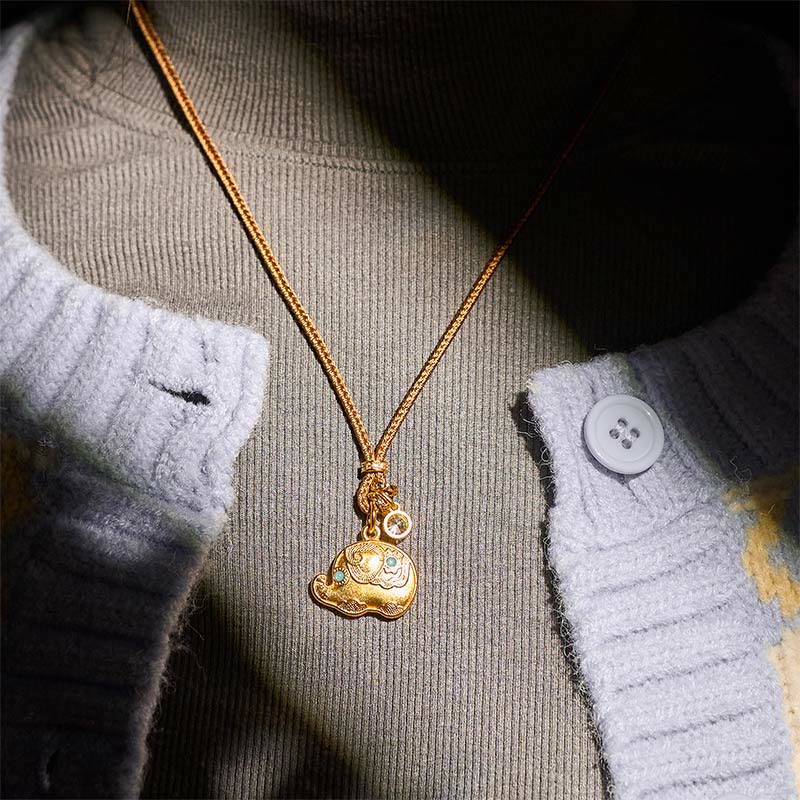 Fortune Jewel 24k Gold Plated Brass Elephant Symbol Braided Cord Strength Necklace Pendant - Fortune Jewel