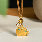 Fortune Jewel "May Strength Be With You" 24k Gold Plated Brass Elephant Necklace Includes Gift Message Card