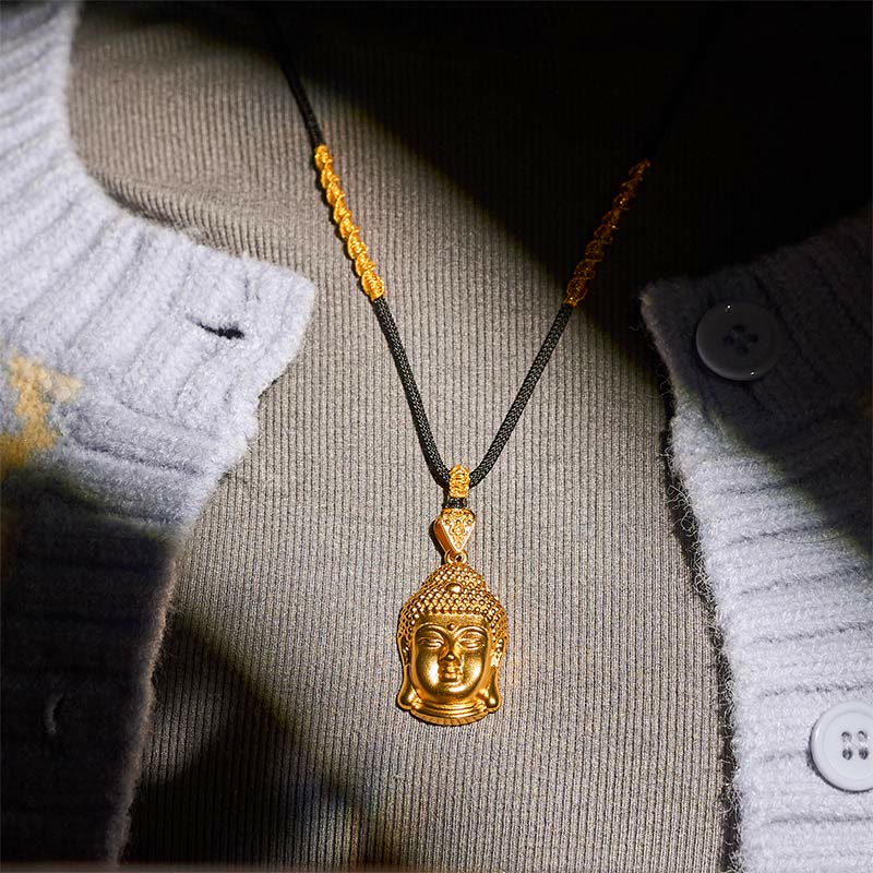 Fortune Jewel 24k Gold Plated Brass Buddha Symbol Braided Cord Serenity Necklace Pendant - Fortune Jewel