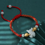 Fortune Jewel Chinese Zodiac Jade Silver Beads Year Of The Horse Red String Luck Bracelet - Fortune Jewel