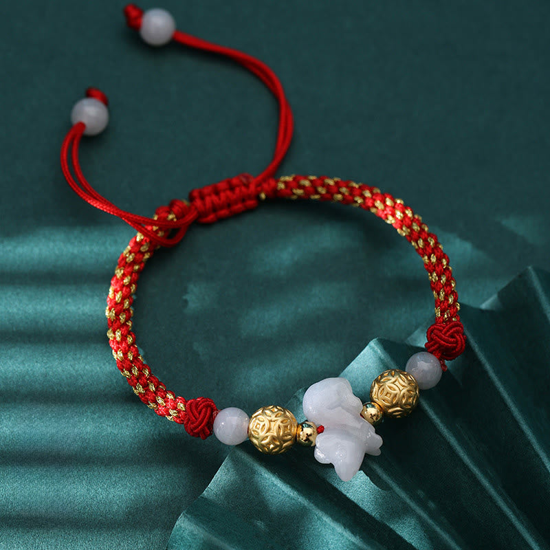 Fortune Jewel Chinese Zodiac Jade Silver Beads Year Of The Horse Red String Luck Bracelet - Fortune Jewel