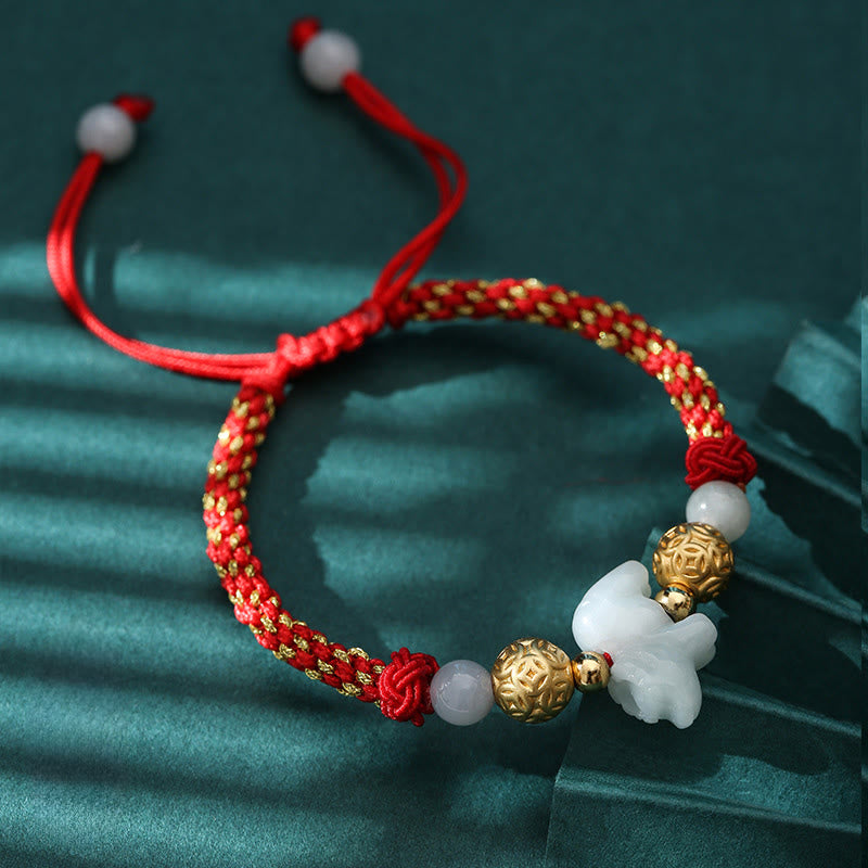 Fortune Jewel Chinese Zodiac Jade Silver Beads Year Of The Horse Red String Luck Bracelet - Fortune Jewel