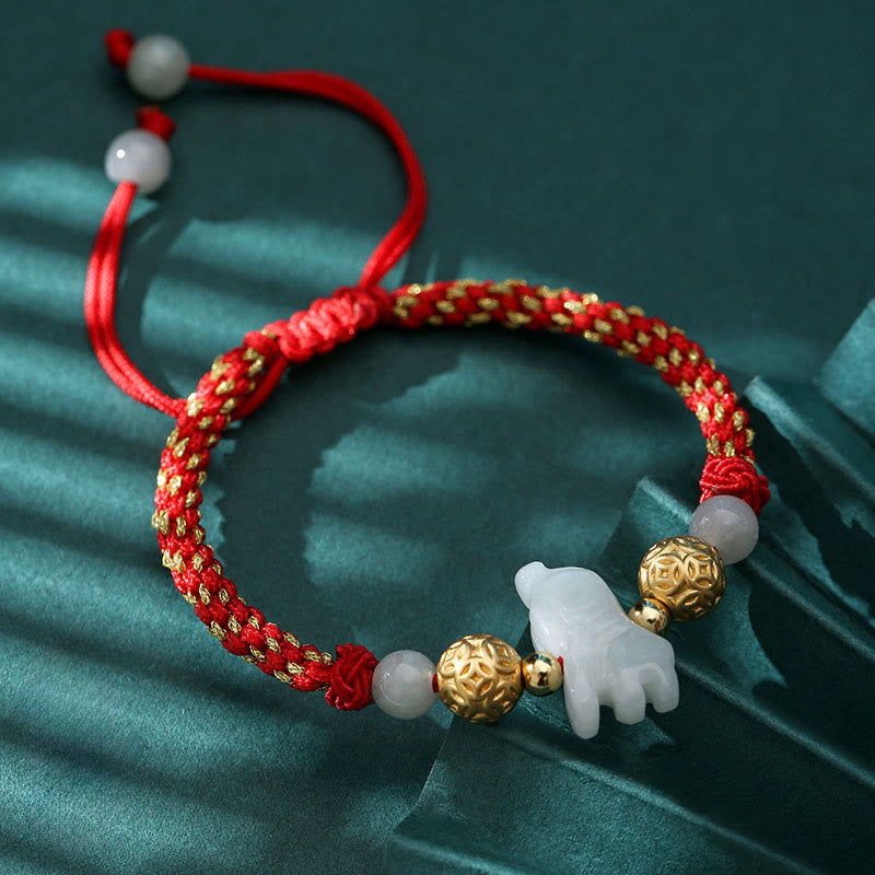 Fortune Jewel Chinese Zodiac Jade Silver Beads Year Of The Horse Red String Luck Bracelet - Fortune Jewel