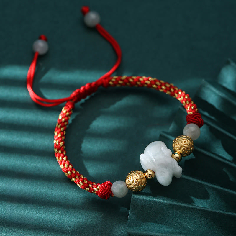 Fortune Jewel Chinese Zodiac Jade Silver Beads Year Of The Horse Red String Luck Bracelet - Fortune Jewel