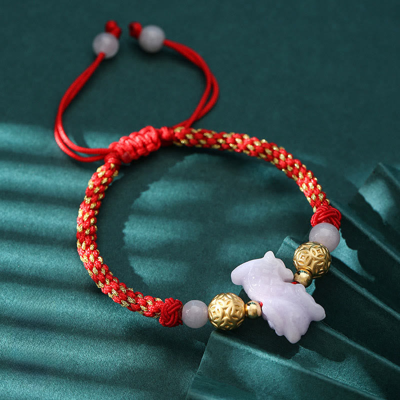 Fortune Jewel Chinese Zodiac Jade Silver Beads Year Of The Horse Red String Luck Bracelet - Fortune Jewel